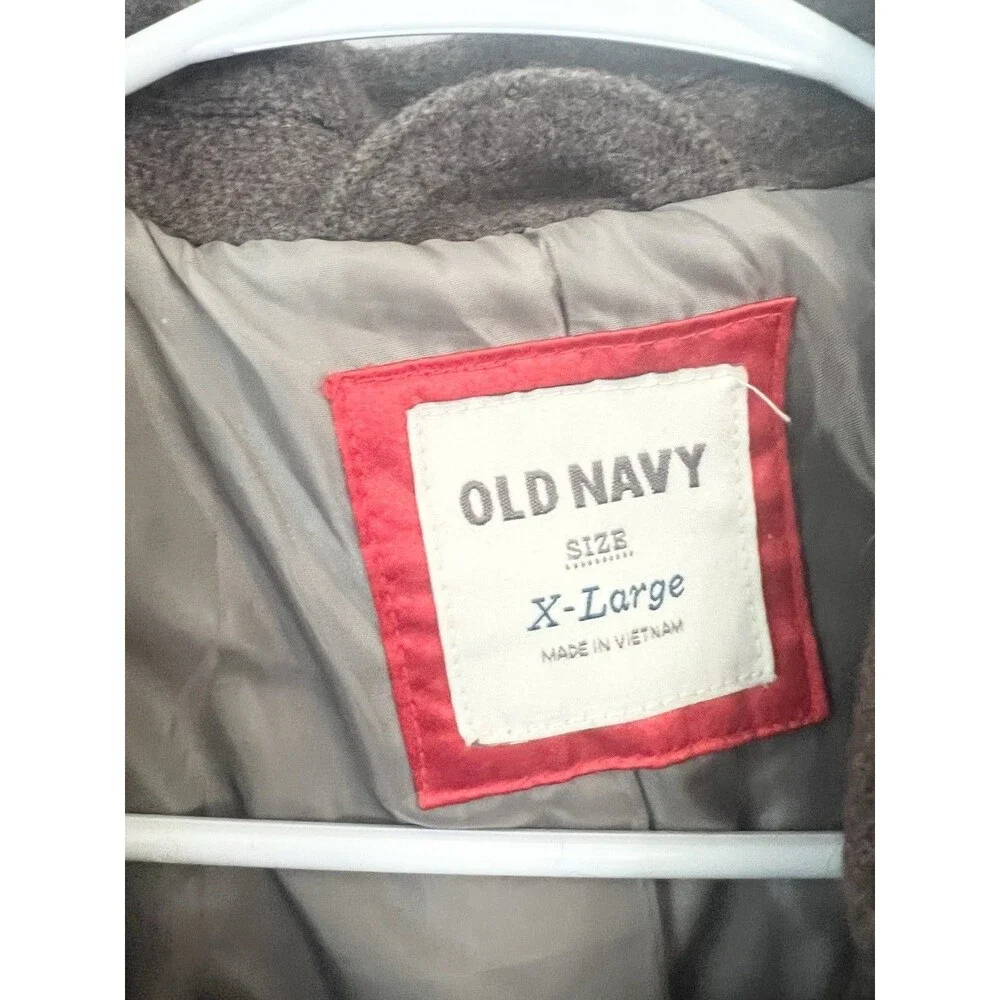 Old Navy Womens Wool Coat Hooded XL Brown Red Colorblock  Zip Toggle Jacket